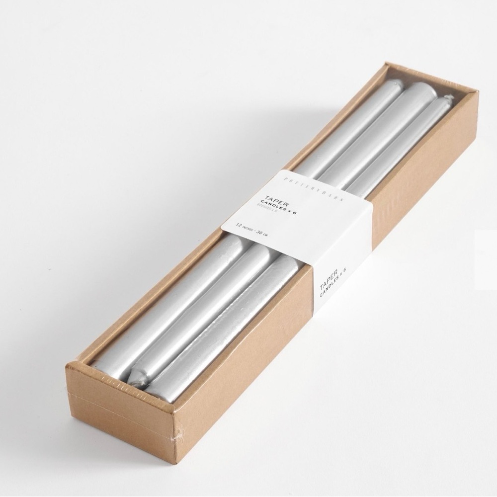 Pottery Barn Silver Taper Candles - 12 inch, Set of 6